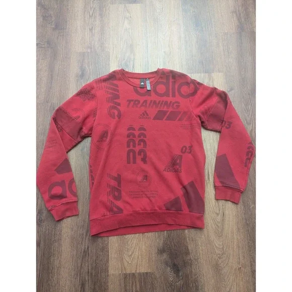 Adidas Sweatshirt Mens M Post Game Allover Print Crewneck Pullover Athletic‎ Red