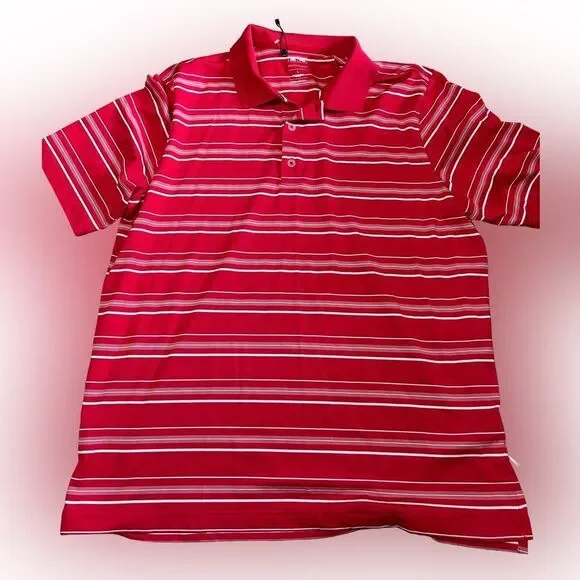 Adidas Pure Motion Red and White Striped Golf Polo Shirt NWOT
