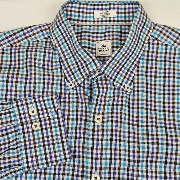 Peter Millar Crown Sport Gingham Check Long‎ Sleeve Button Down Shirt