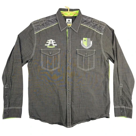 American Fighter Men's Gray Long Sleeve Button Up Shirt Premium‎ Athletics 2XL