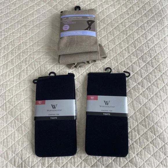 NWT Bundle of 3 Pair Tights Small Medium 2 black control top, 1 taupe fleece