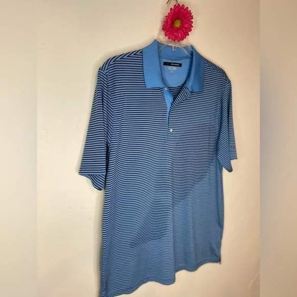Greg Norman~Light Blue & Black Stripped Play Dry Golf Polo Shirt~Size L