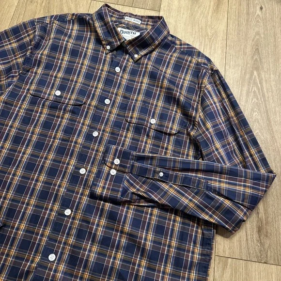 Duluth Untucked Performance Men's L Multicolor Plaid Standard‎ Fit Shirt Pockets