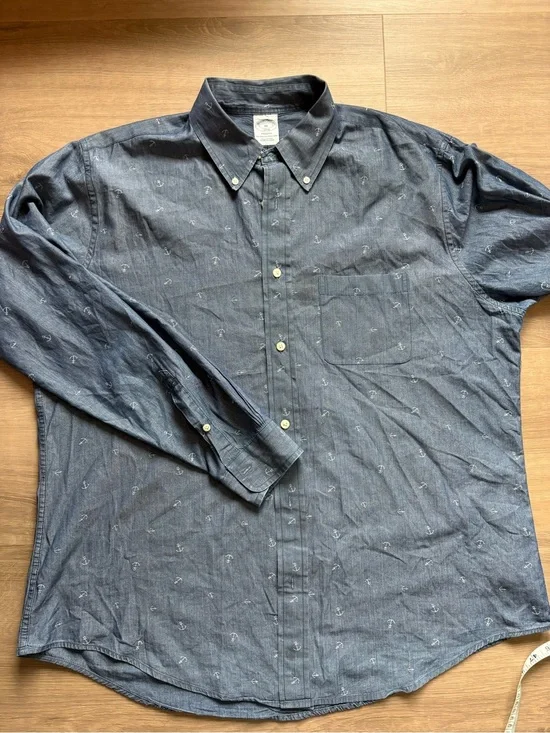 Brooks Brothers Anchor-Print Chambray Button-Down Shirt- size XL