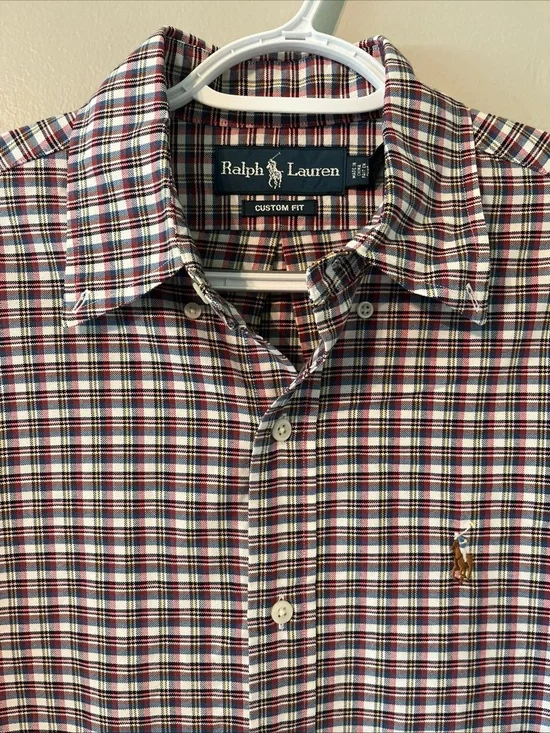 Men’s Ralph Lauren Custom Fit Blue Red Plaid Long Sleeve Button Up Shirt Small