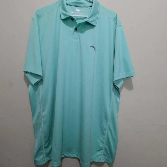 Tommy Bahama Mens XXL Seafoam Green Recycled Polyester Marlin Logo Polo Shirt‎