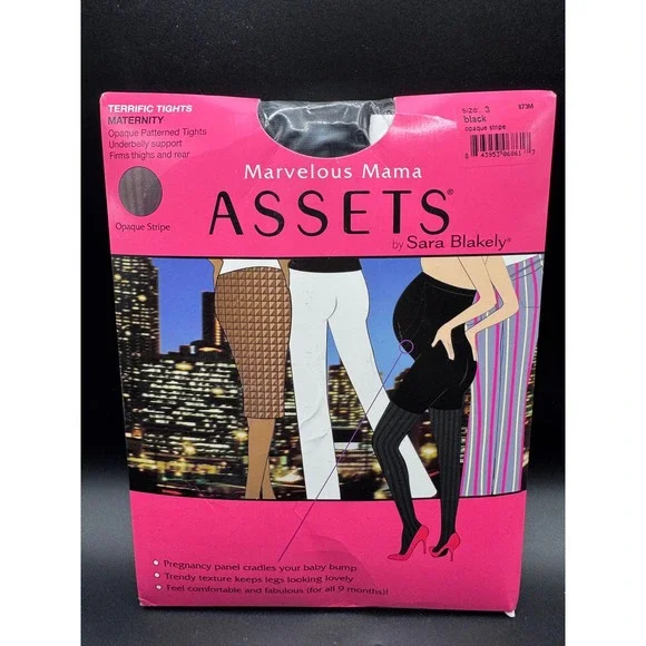 Assets by Sara Blakely Marvelous Mama Maternity Tights Black Opaque Stripe Sze 3