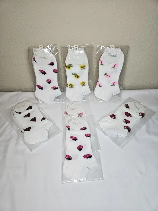 2 Pair Set Women's Fruit Socks | Cute Pineapple Peach Strawberry Socks