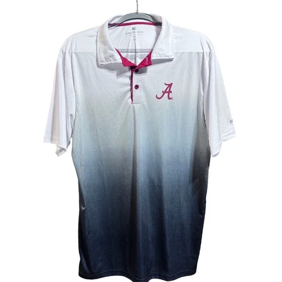 Colosseum Mens XL White Grey‎ Alabama Crimson Tide Ombre Performance Polo Shirt