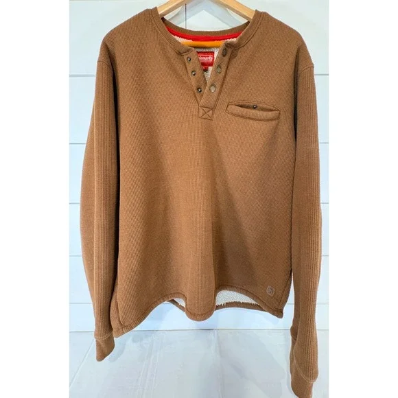 Coleman‎ Men Henley Shirt Sherpa Lined Waffle Size Extra Large XL Brown Tan