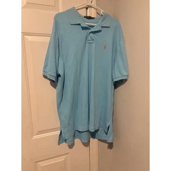 Polo Ralph Lauren Solid Light‎ Blue Cotton Polo Orange Logo Shirt Mens XL