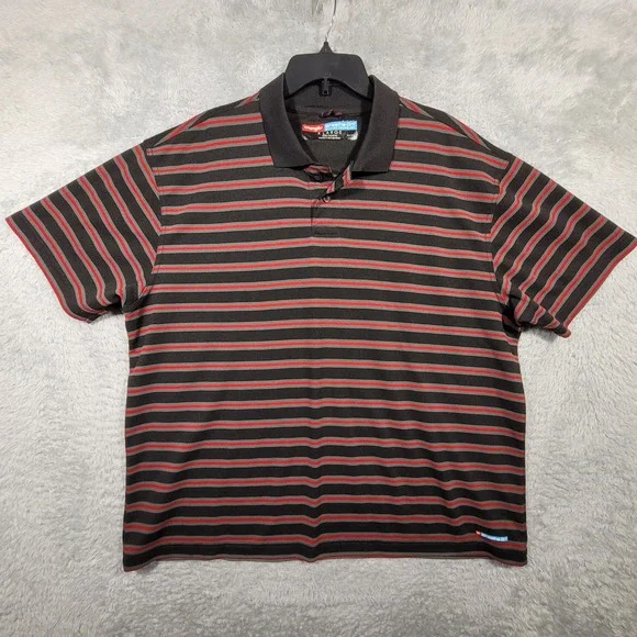 Wrangler XL Mens Polo Shirt Breathe-Dri Striped Black Red Casual‎ Activewear