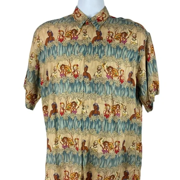 Pierre Cardin Vintage Tropical Print‎ Casual Button Down Camp Shirt, Medium