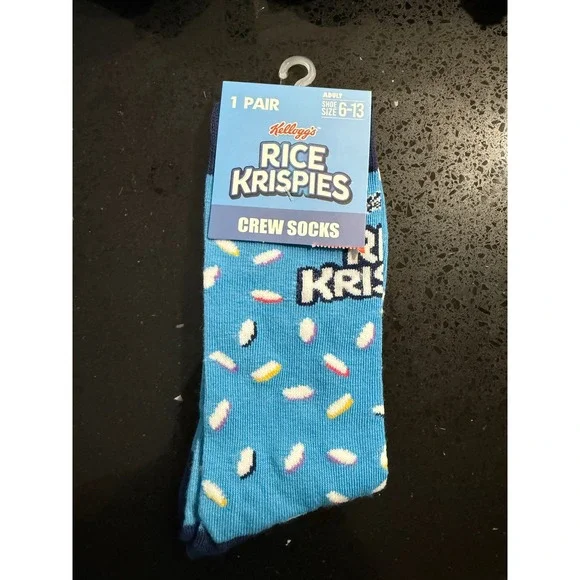 Kelloggs Rice Krispies Blue Novelty Crew Socks Adult Shoe Size 6-13 CURIC01RICE