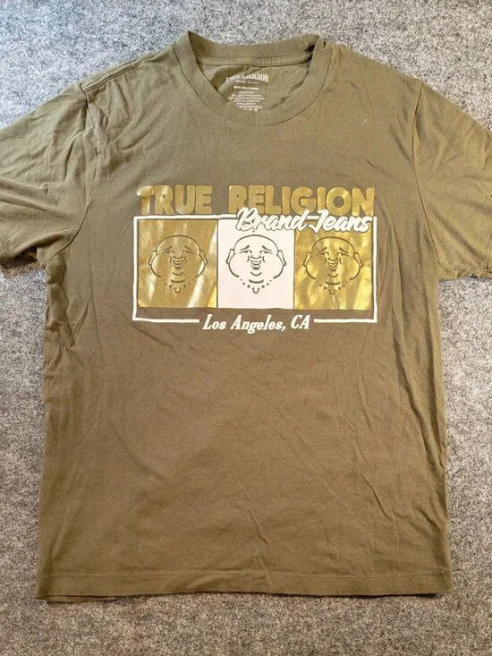 True Religion Metallic Buddha Graphic Tee Olive Green (M)