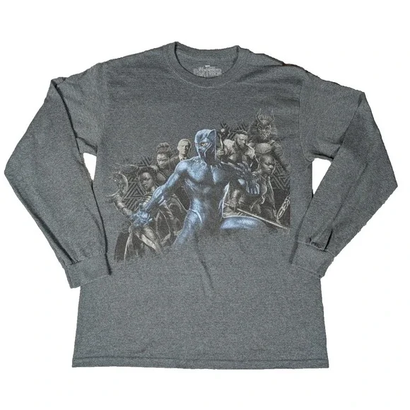 Marvel Black Panther Long Sleeve Graphic‎ T-Shirt Men's M Heather Grey MCU