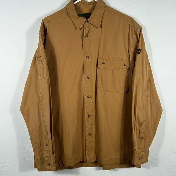 🔥🔥Vintage TIMBERLAND Thick Cotton “Denim Like” Shirt - Men Sz L (fits XL) -EUC