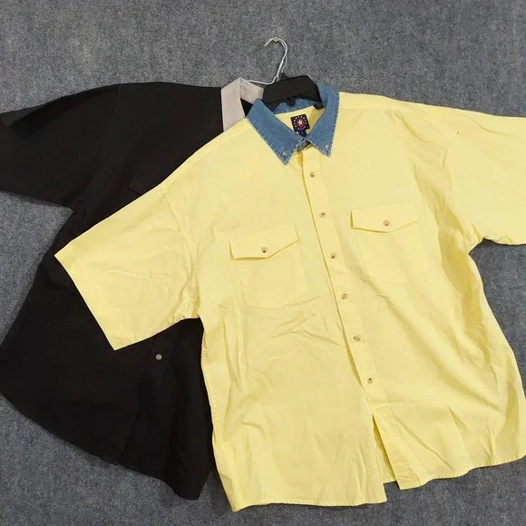 Panhandle Slim Shirt Mens XL Lot 2 Yellow/Black Denim‎ Collar Western Button Up