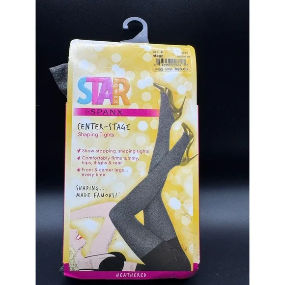 Star Power by Spanx Center-Stage Shaping Tights Heathered Grey Size E 2215