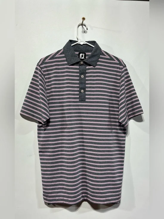 FootJoy‎ Charcoal and Light Pink Striped Performance Polo Size Small