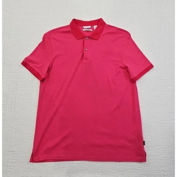 Calvin Klein The Liquid Touch Polo Men's Medium Pink Red Stripe EUC LN Tennis‎