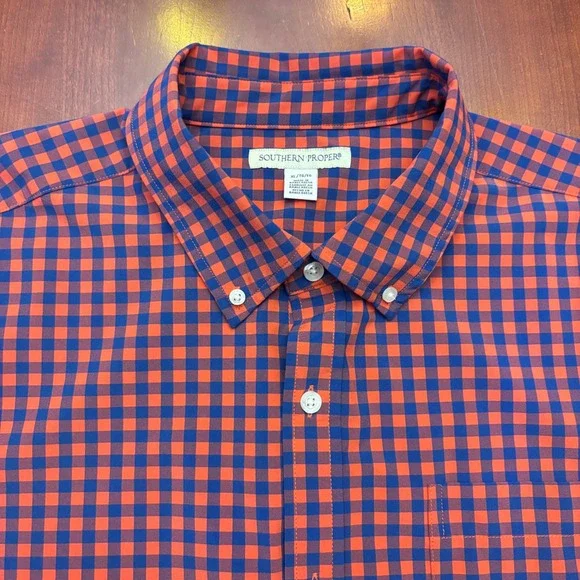 Southern‎ Proper | Mens XL | Gingham Button Down Shirt | Red Blue | Performance