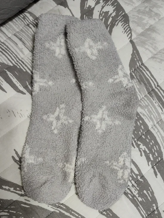 Fuzzy Gray Star Socks