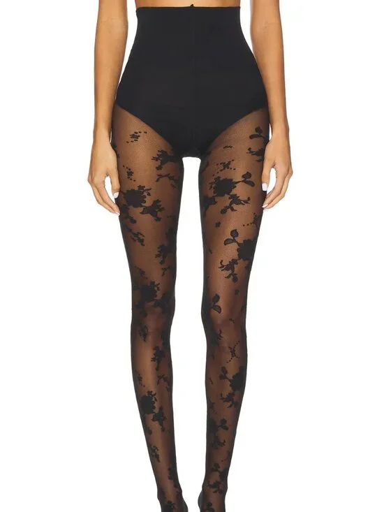 Free People Flocked Floral Tights Black Combo sheer lace high waist compression