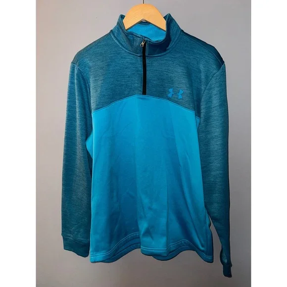 Under Armour Mens ColdGear 1/4 Zip Pullover Blue Space Dye Loose Fit Large LG