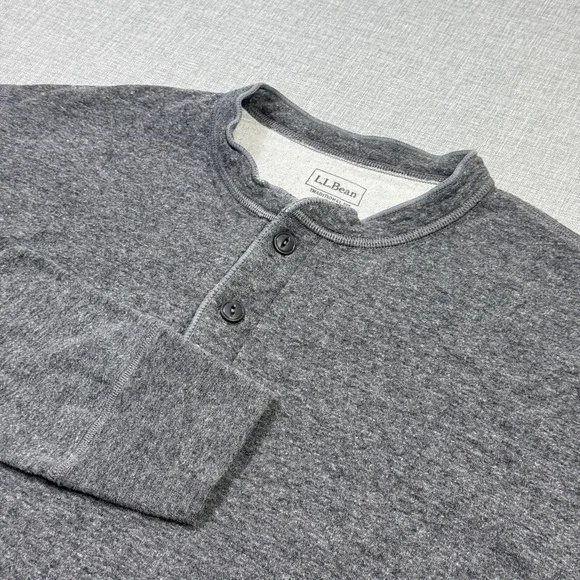 L.L. Bean River Driver Henley Shirt Mens Large Gray Crew Neck Button Cotton Wool