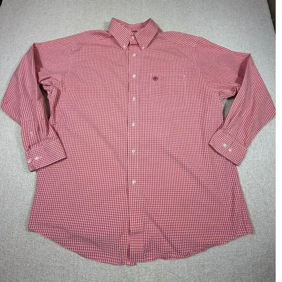 Ariat Pro Series Men XL Orange Plaid Long Sleeve Cowboy Rodeo Western Shirt