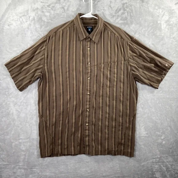 KUHL Shirt Mens XL Button Up Striped Short Sleeve Brown Pocket Hiking Outdoor