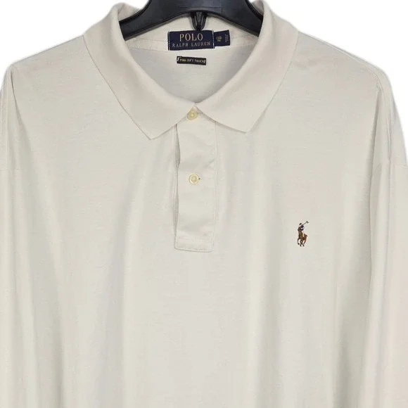 Polo Ralph Lauren Polo Shirt Mens 2XB Off-White‎ Pima Cotton Long Sleeve Casual