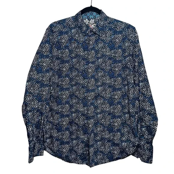 Robert Graham Mens M‎ Floral Medallion Button Down Shirt Blue Black Classic Fit