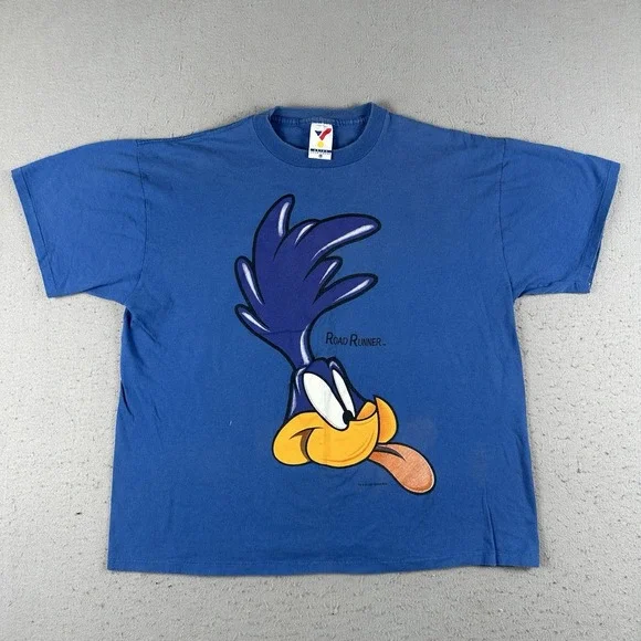 Vintage Road Runner T‎ Shirt Men's XL Blue Looney Tunes Big Head Short Sleeve