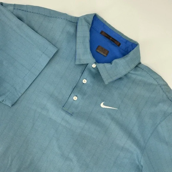 Nike Tiger Woods TW Mens XXL Blue Green Striped Fit‎ Dry Golf Polo Shirt