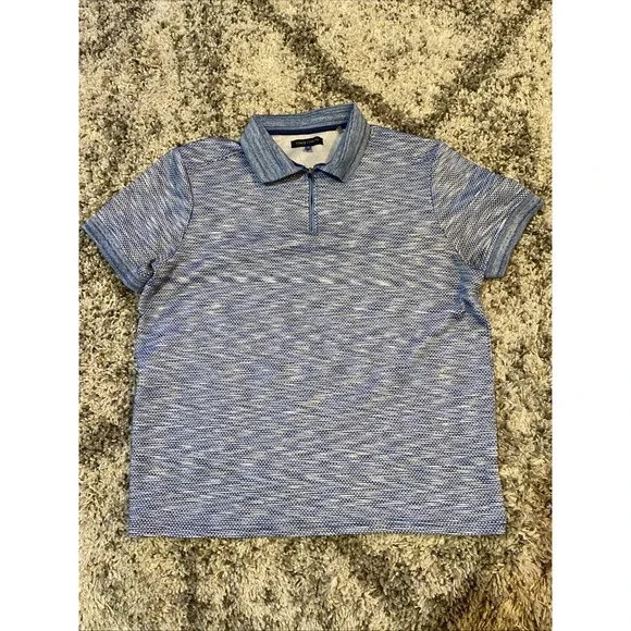 Vince Camuto Mens Blue Space Dye‎ Knit Quarter Zip Polo Shirt XL Short Sleeve