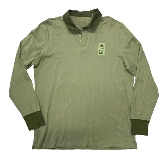 Adidas LAFC Mens Long Sleeve Polo Shirt Olive Green MLS Soccer Large DA22477