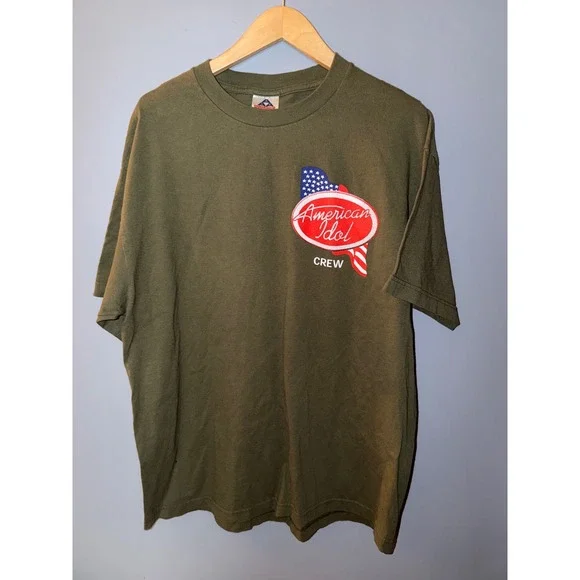 Vintage American Idol Crew T-Shirt‎ XL Olive Green Lights Production Tee AAA