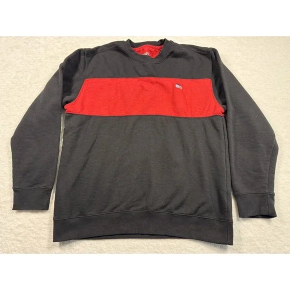 Chaps‎ The Everyday Fleece Mens Crewneck Sweatshirt Black Red Stripe Size L