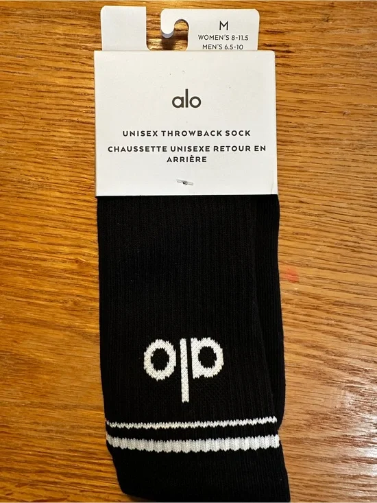 ALO Yoga Black Unisex Throwback Athletic Sock with White Stripe