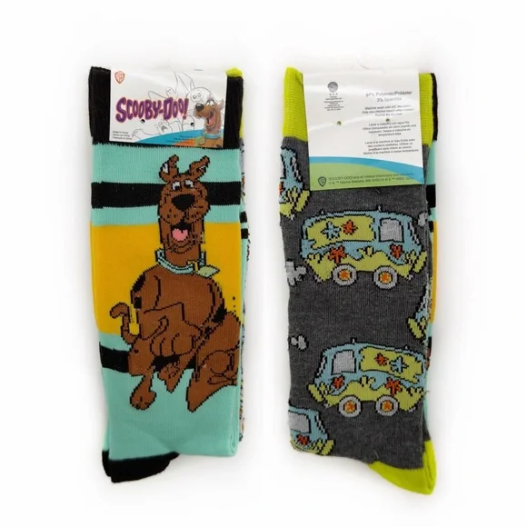 Scooby Doo Crew Socks Mens Womens Fun Gift Mystery Machine Van 2 Pairs NWT New