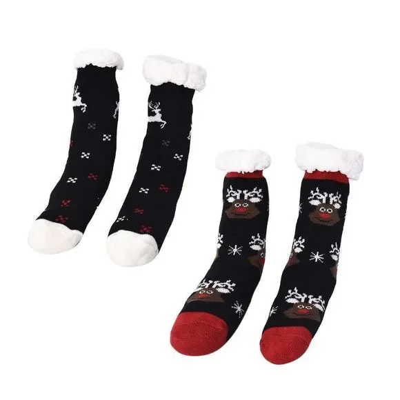 Reindeer Pattern Sherpa Lined Slipper Socks