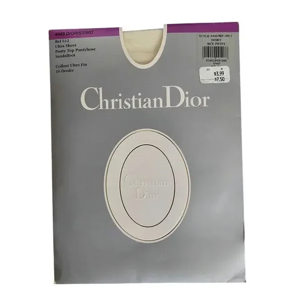 Vintage Christian Dior Diorissimo Pantyhose 4443 Sheer Ivory Size Petite NOS