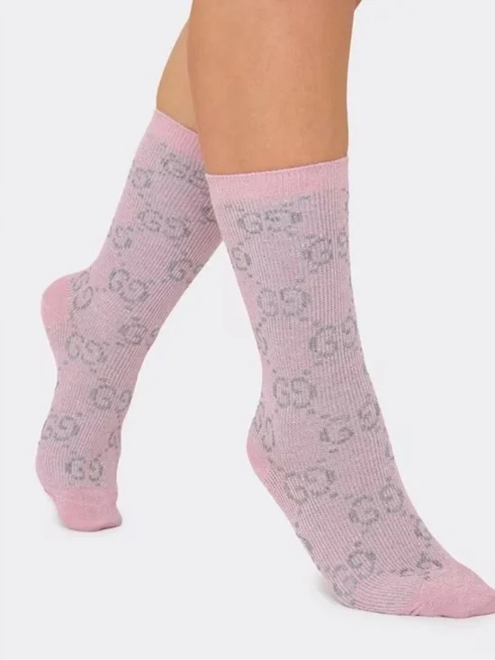 NWOT Gucci Pink Logo Knit Crew Socks