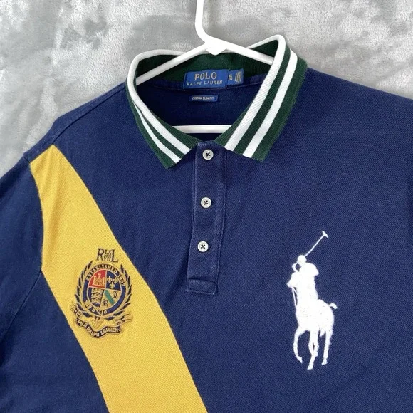 Polo Ralph Lauren Shirt Mens XL Rugby Big Pony Custom Slim Fit Crest Sash Patch