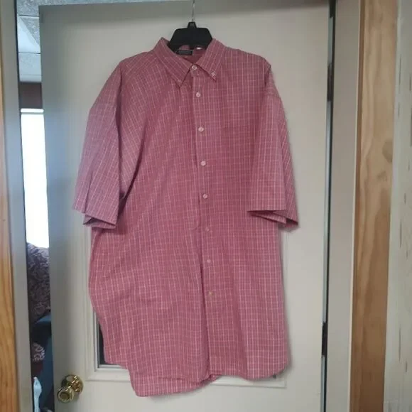 Izod Sueded Poplin Salmon Plaid Short Sleeve Button Down Shirt Size Men's 2XLT