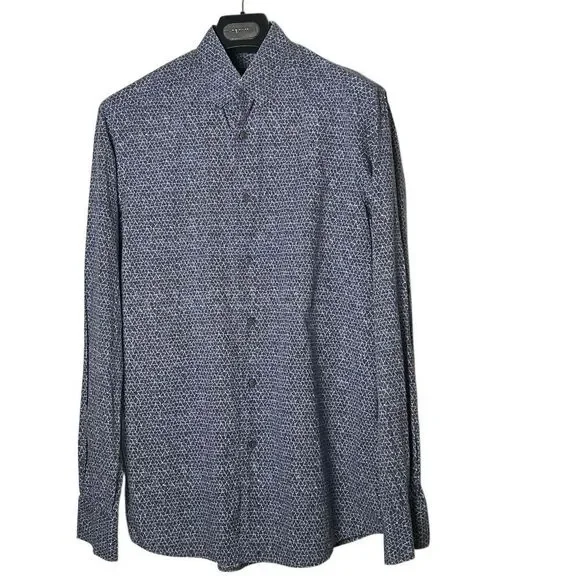 Ermenegildo Zegna Geometric Abstract Button Down Shirt Navy White  Designer M