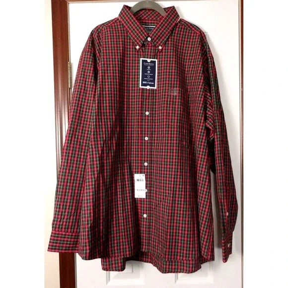 Club Room Classic-Fit Red & Green Plaid Button-Down Cotton Shirt‎ Holiday Style