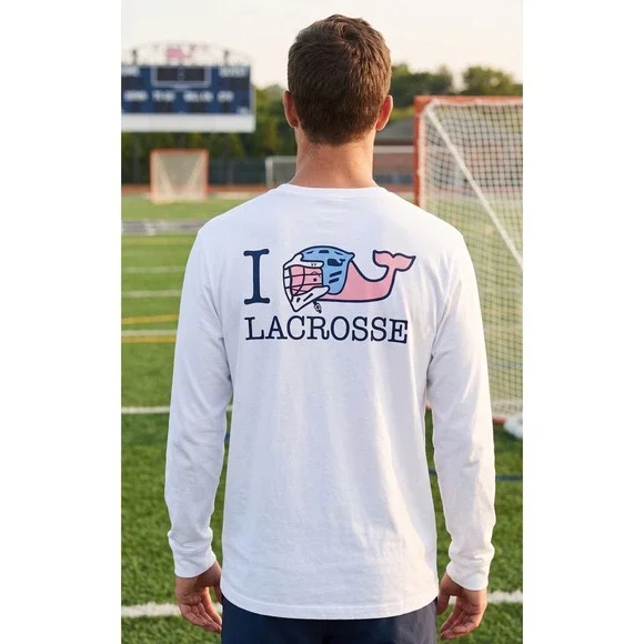 Vineyard Vines Long Sleeve Graphic Shirt Men's‎ XXL White Lacrosse Pocket Cotton